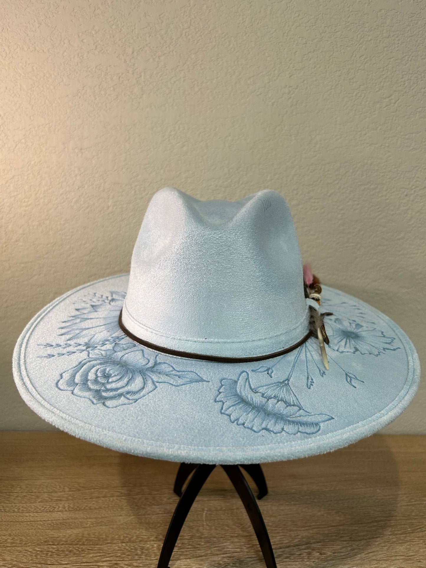 Blue Flowers Flat Brim Fedora Hat