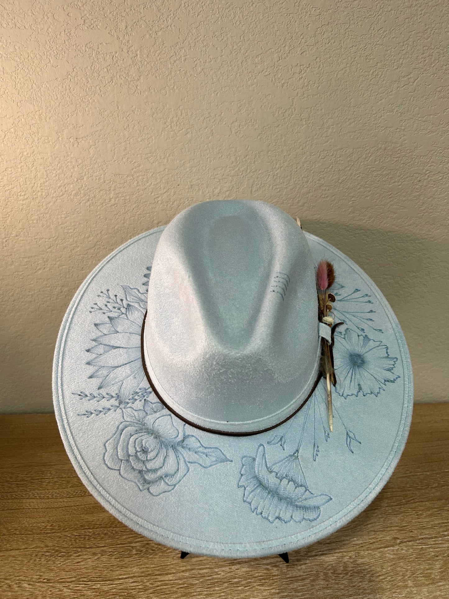 Blue Flowers Flat Brim Fedora Hat