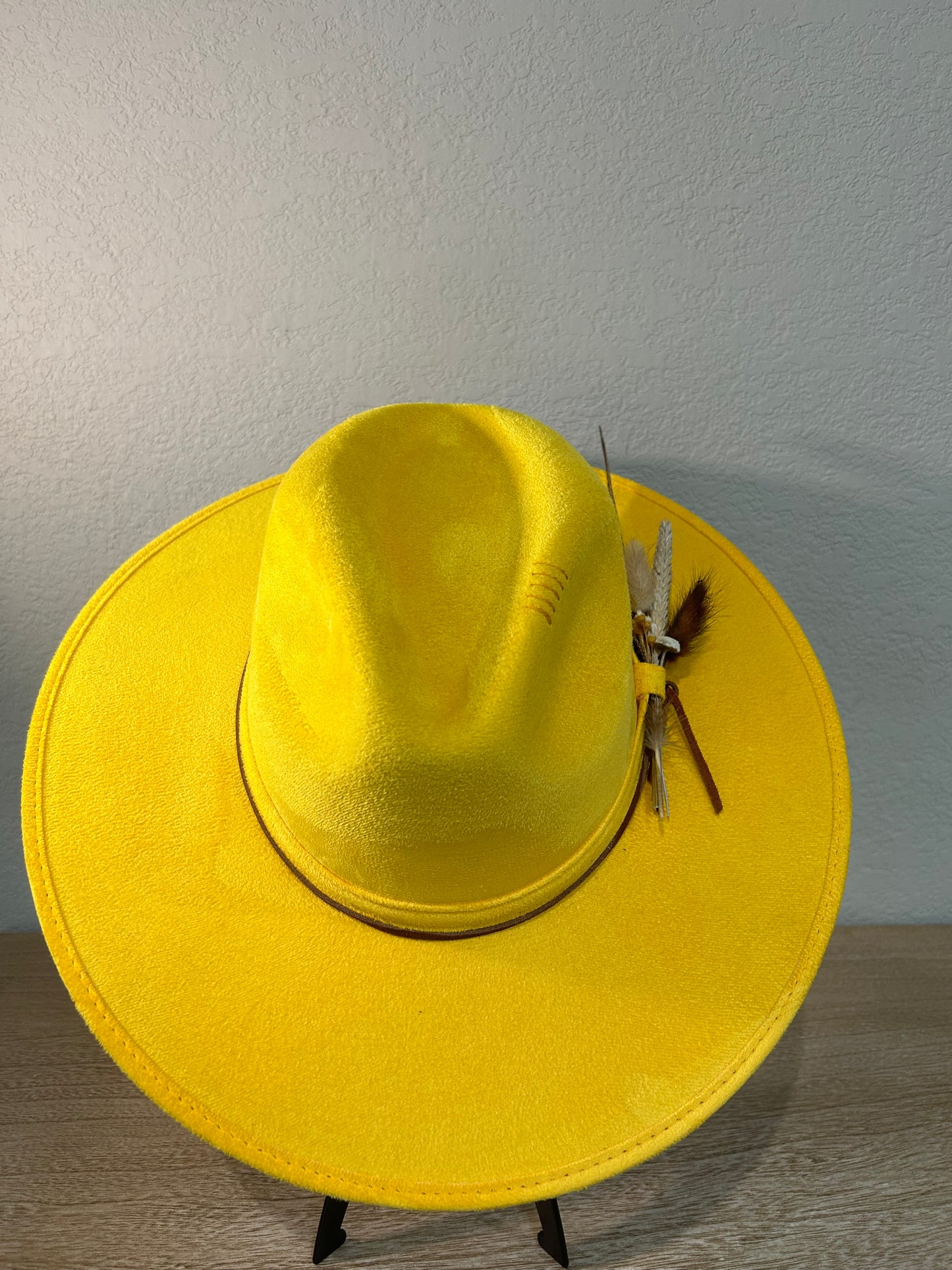 Yellow Fedora Hat (Under Brim Flowers)