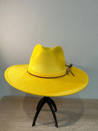 Yellow Fedora Hat (Under Brim Flowers)