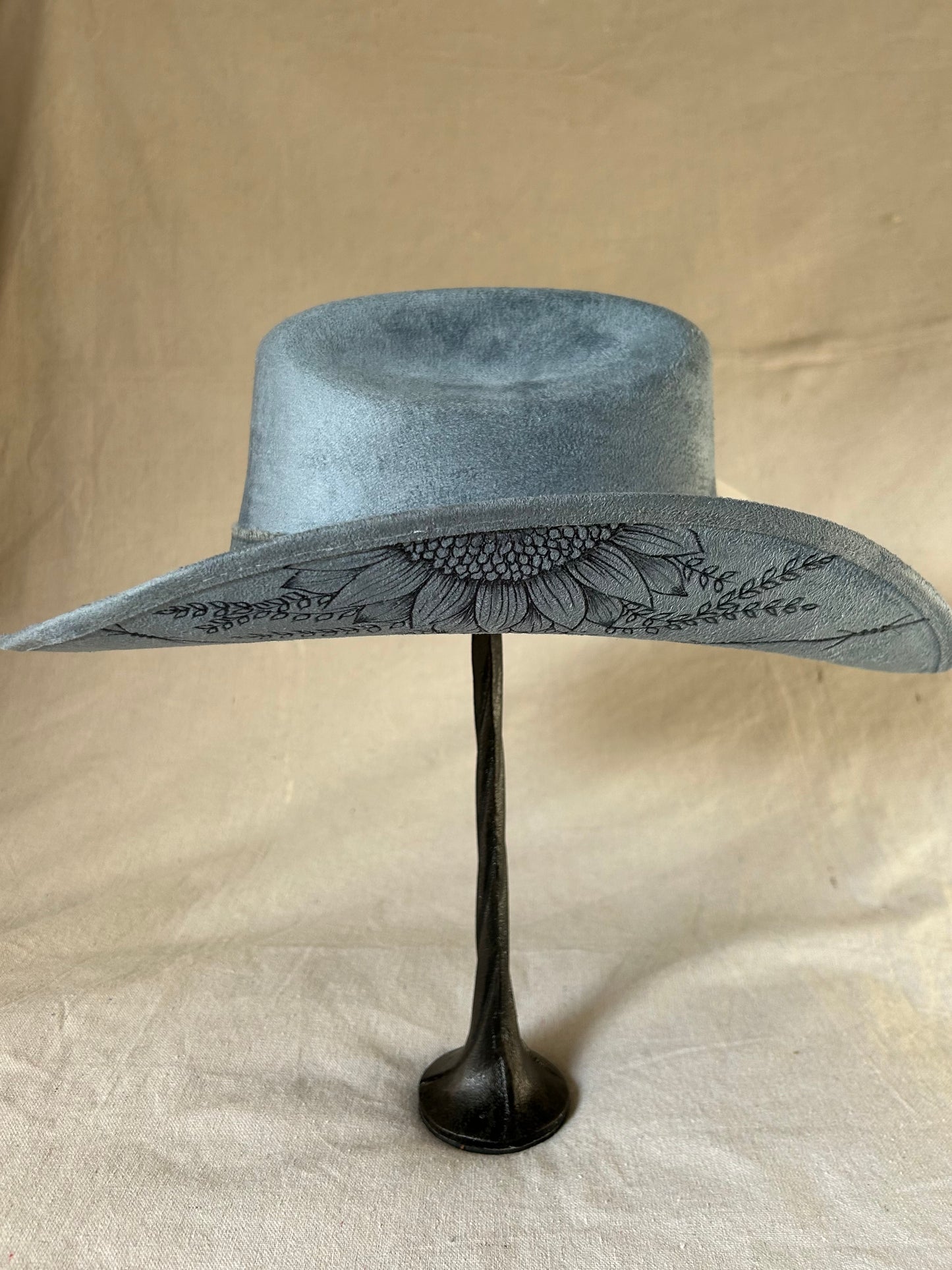 Medium Denim Marlboro Hat – Sunflower & Barbed Wire”