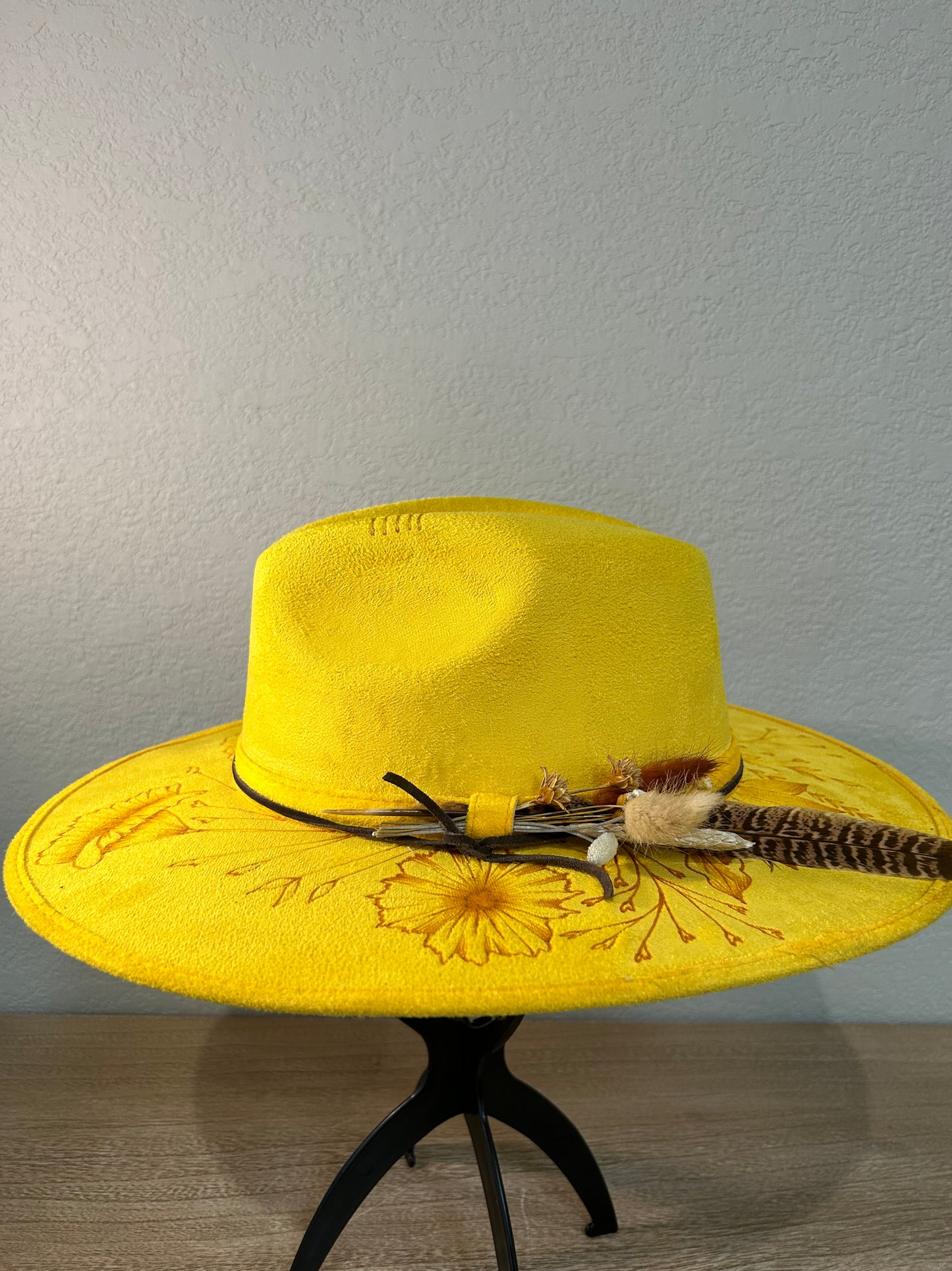 Flowers Flat Brim Yellow Fedora Hat