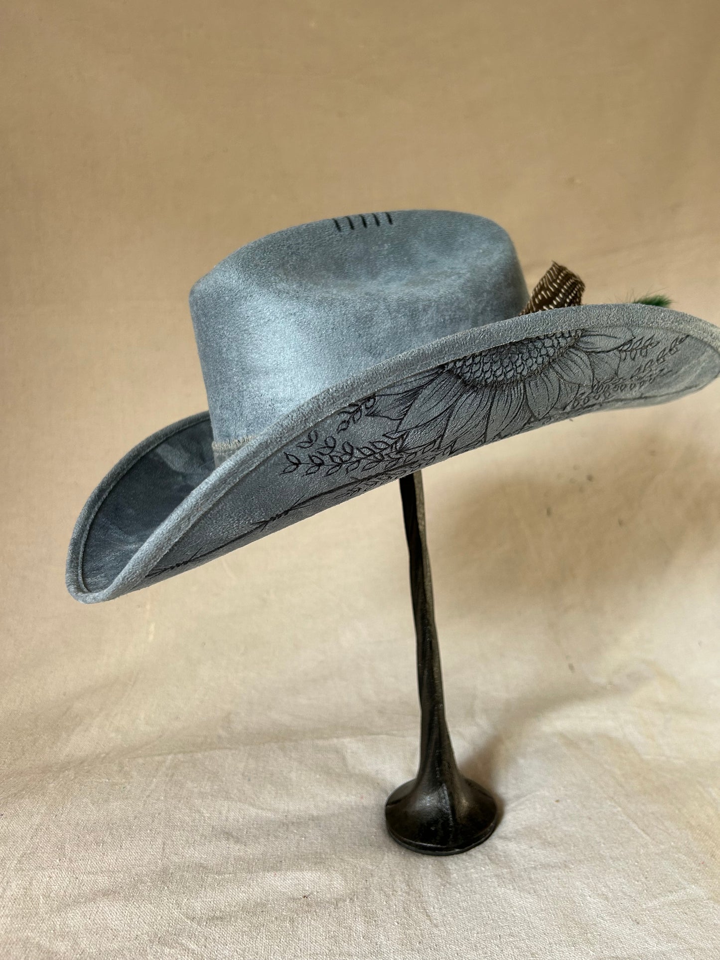 Medium Denim Marlboro Hat – Sunflower & Barbed Wire”