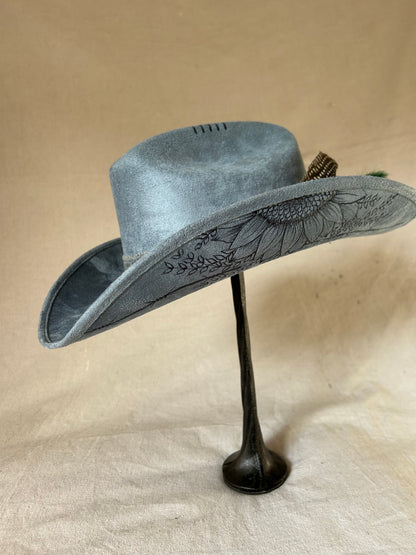 Medium Denim Marlboro Hat – Sunflower & Barbed Wire”