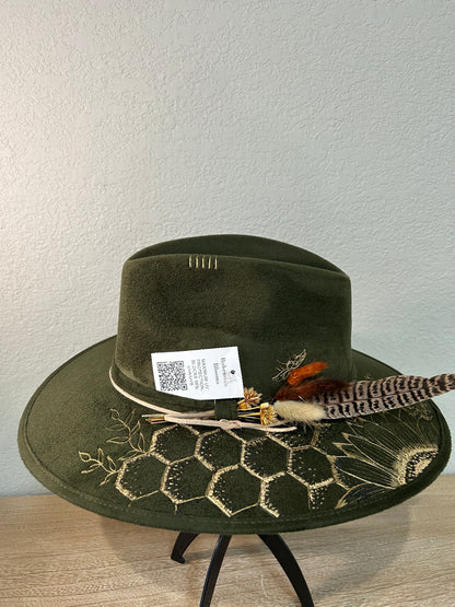 Olive Green Bee Indiana Hat