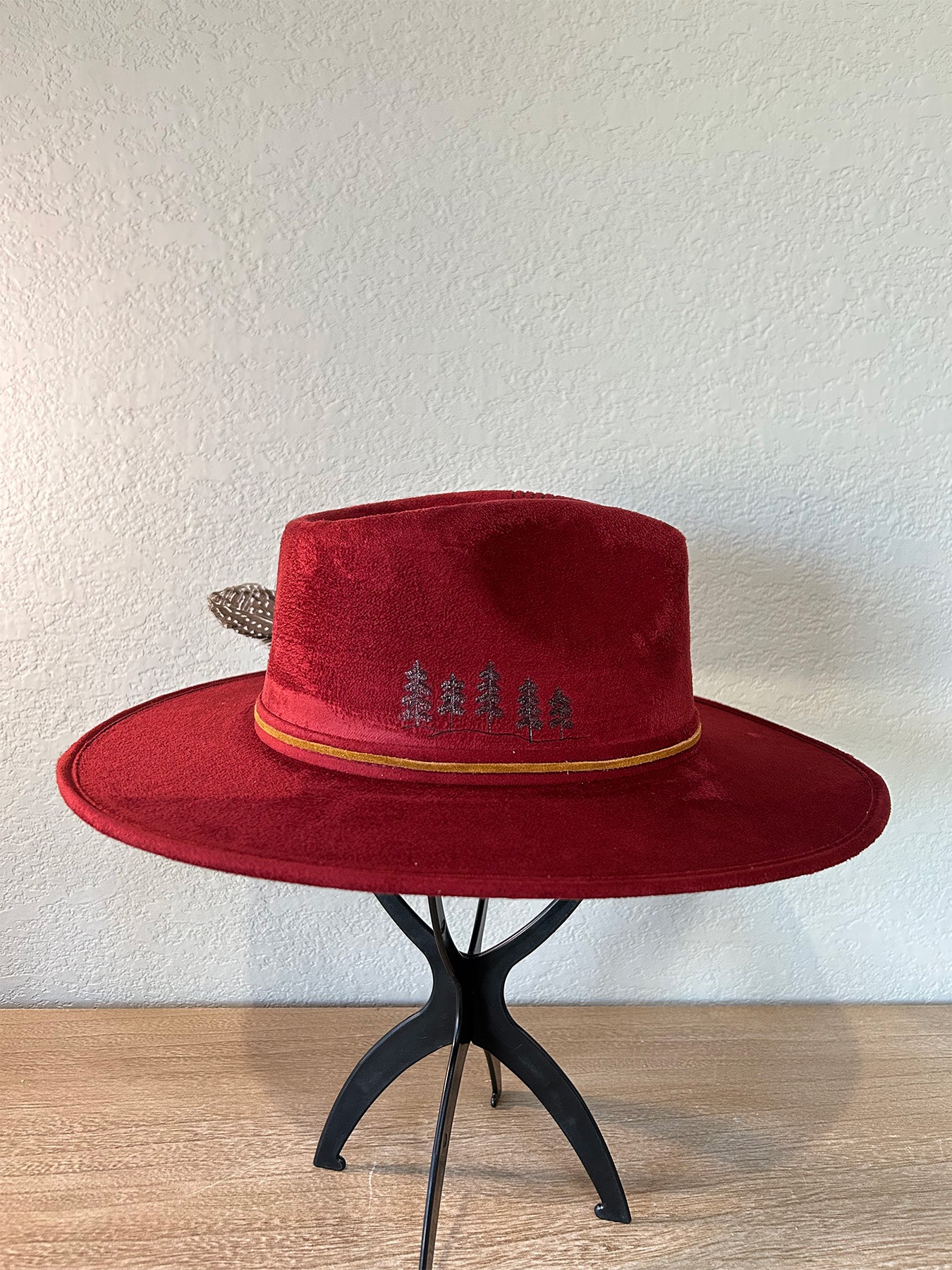 Dark Red Mountain Fedora Hat