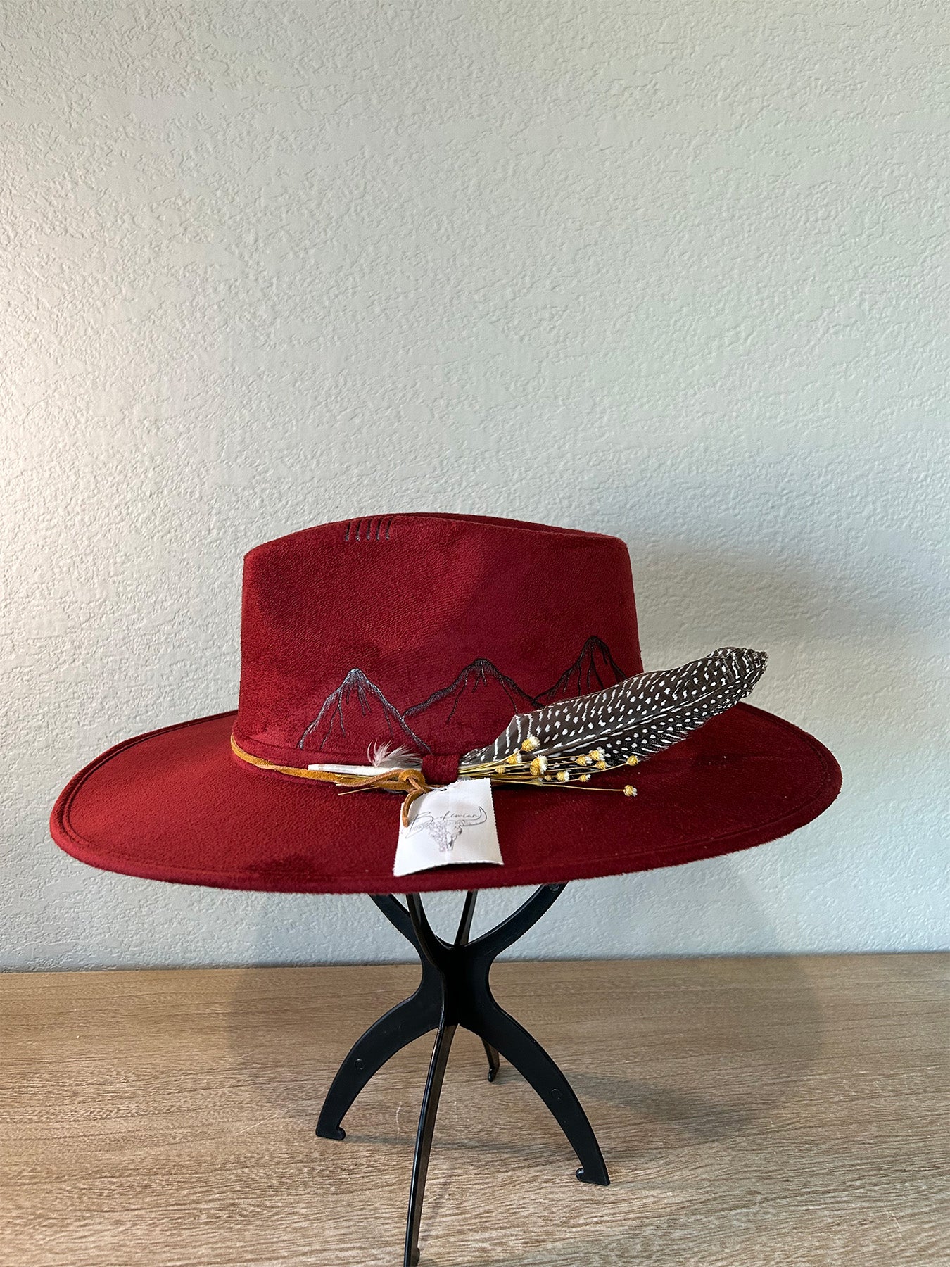 Dark Red Mountain Fedora Hat